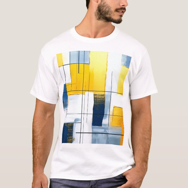Camiseta Gridlight Composition — Urban Blocks in Gold & Blu (Anverso)