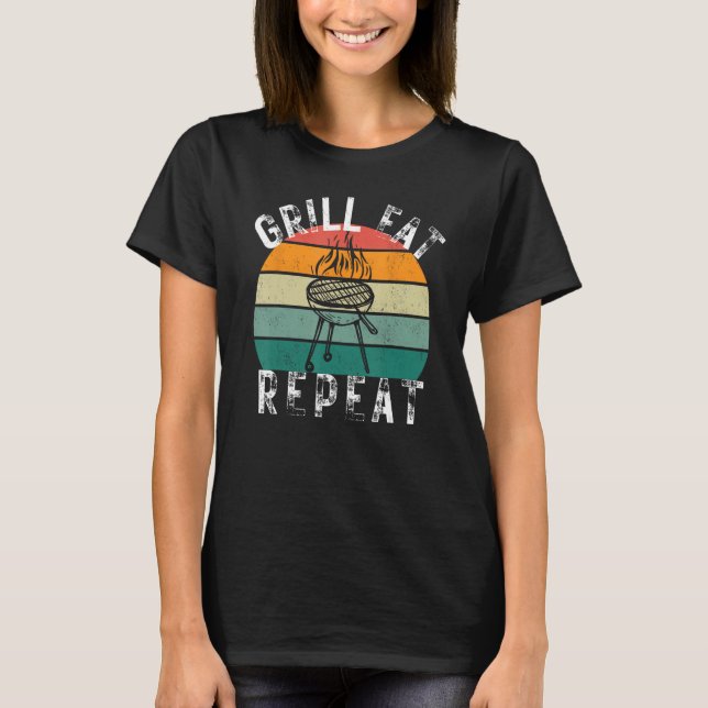Camiseta Grill eat repeat cool grilling lover grilling meat (Anverso)