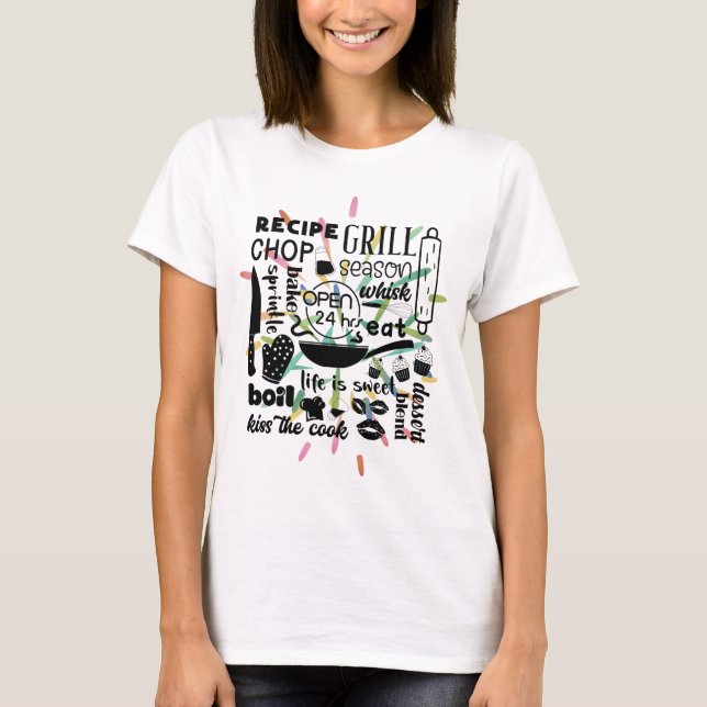 Camiseta Grill Kitchen Bake Chef Word Explosión de arte (Anverso)