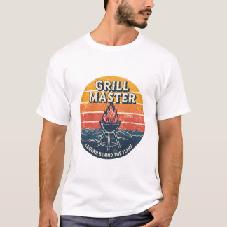 Camiseta Grill Master Legend Behind The Flame  Retro Sunset