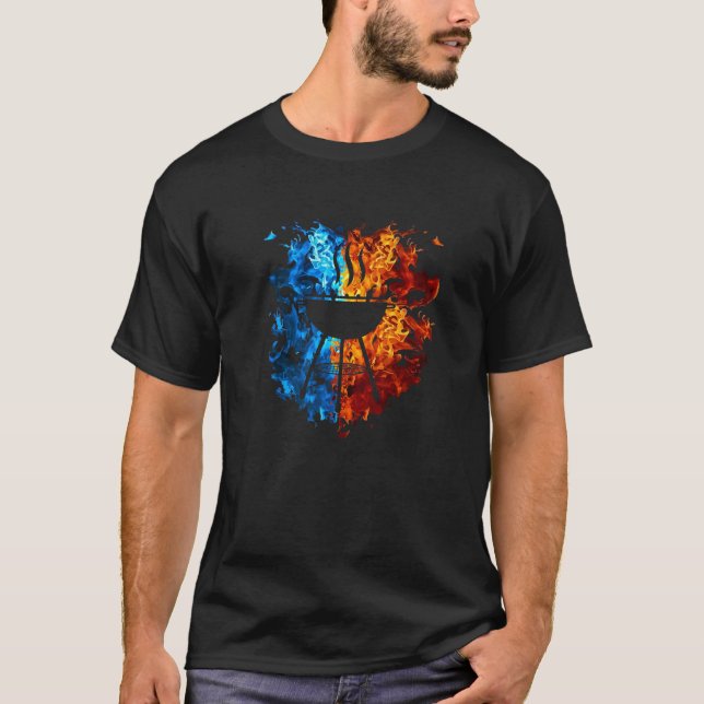 Camiseta Grill Red Blue Fire Griller Meat Smoling Grilling (Anverso)