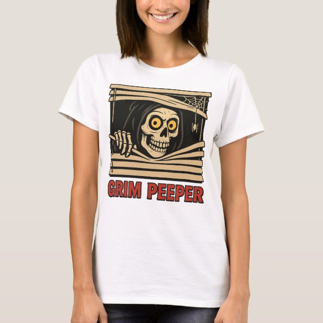 Camiseta Grim Peeper Funny Skeleton Halloween Pun Tee (Anverso)