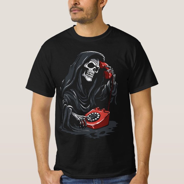 Camiseta Grim Reaper calling on a red phone (Anverso)