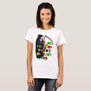 Camiseta Grim Reaper Dame Candy Ransom Note Mujeres