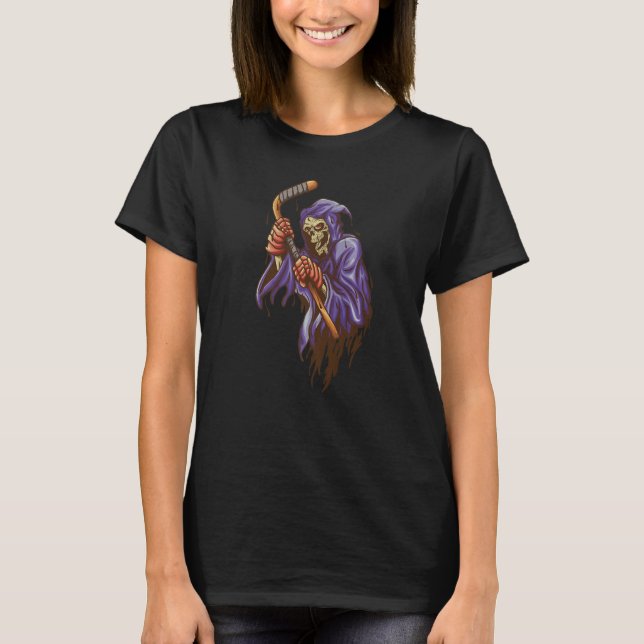 Camiseta Grim Reaper Jugando Ice Hokey Weu2019ll Jugar Hock (Anverso)