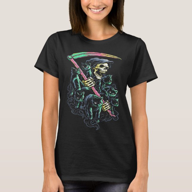 Camiseta Grim Reaper Ride Satan Cat Demonic Evil (Anverso)