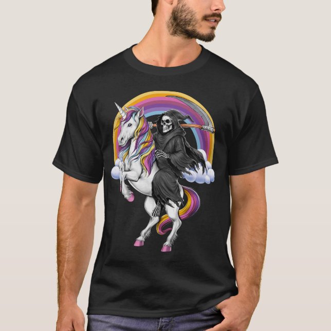 Camiseta Grim Reaper Riding Unicorn (Anverso)