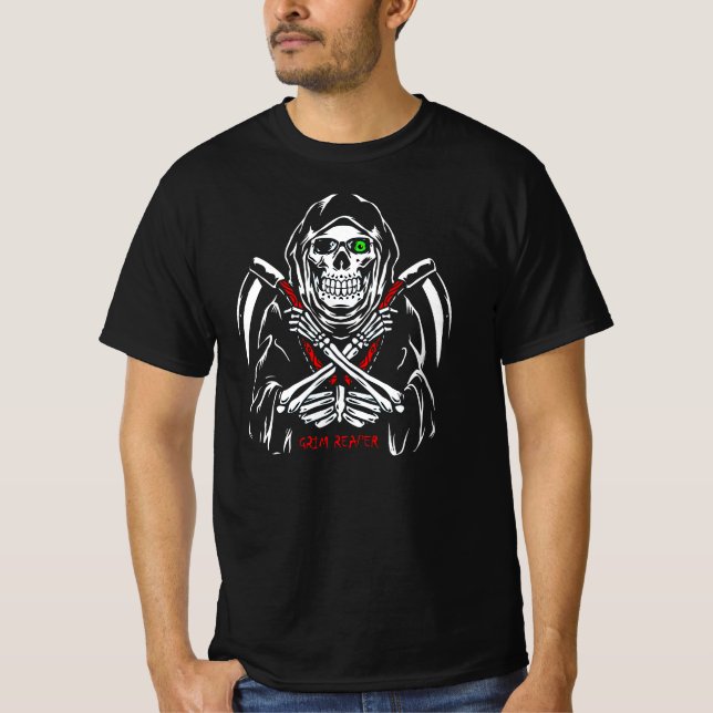 Camiseta Grim Reaper Scythe Death Skeleton Bones Halloween (Anverso)
