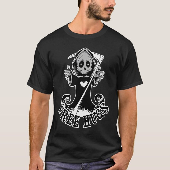 Camiseta Grim Reaper Scythe Free Hugs Halloween Ilustración (Anverso)
