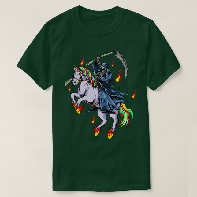 Camiseta Grim Reaper With Unicorn Fire  (Diseño del anverso)