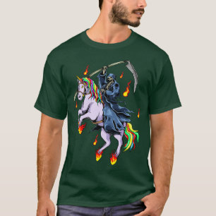 Camiseta Grim Reaper With Unicorn Fire 