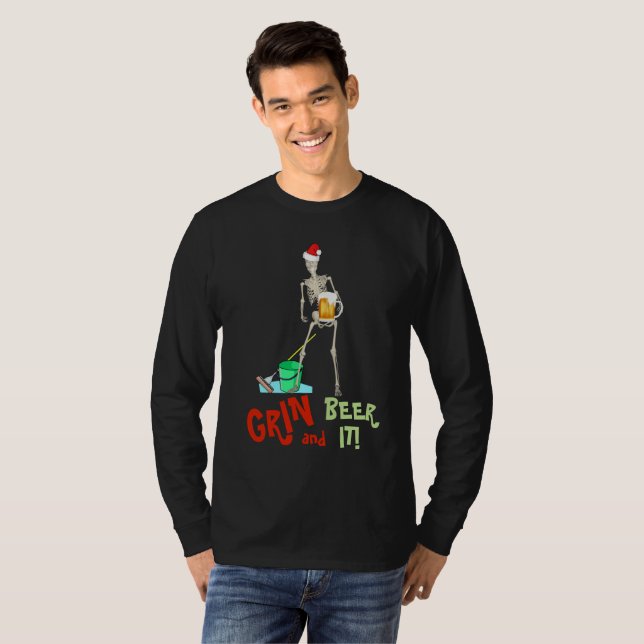 Camiseta GRIN y BEER It Funny Skeleton MOP Navidades (Anverso completo)