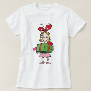 Camiseta Grinch Cindy-Lou Who - Sosteniendo Regalo