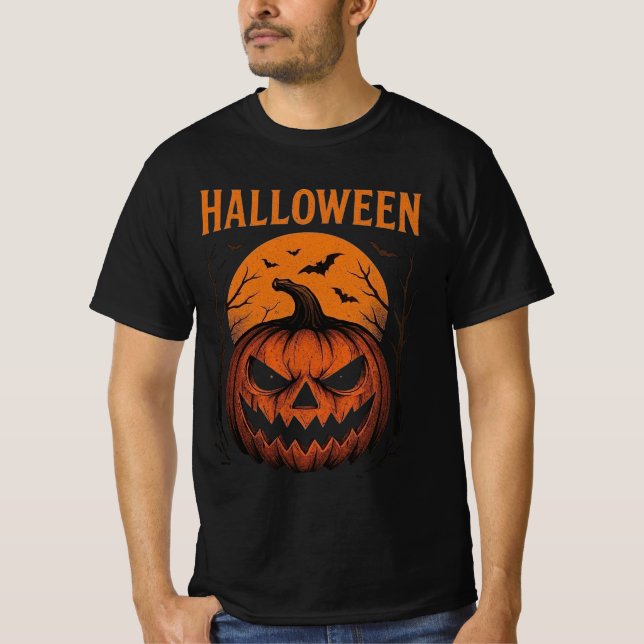 Camiseta Grinning Jack-O'-Lantern & Bats Classic Halloween (Anverso)