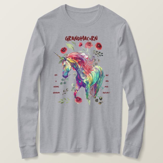 Camiseta (Gris) Abuela Unicornio (Anverso del diseño)