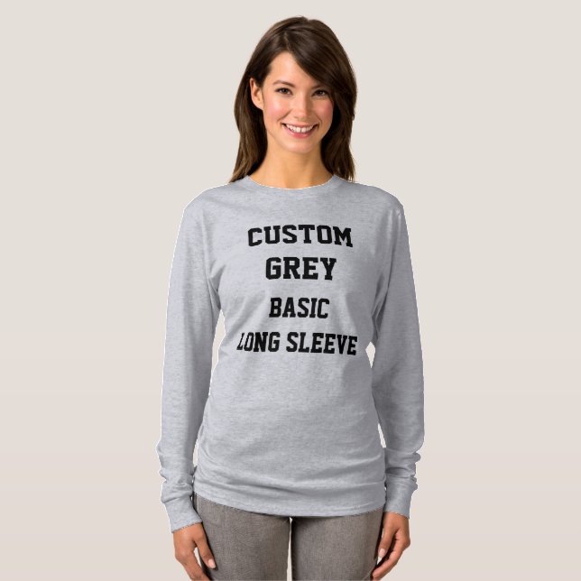Camiseta gris básica de manga larga para mujer per (Anverso completo)