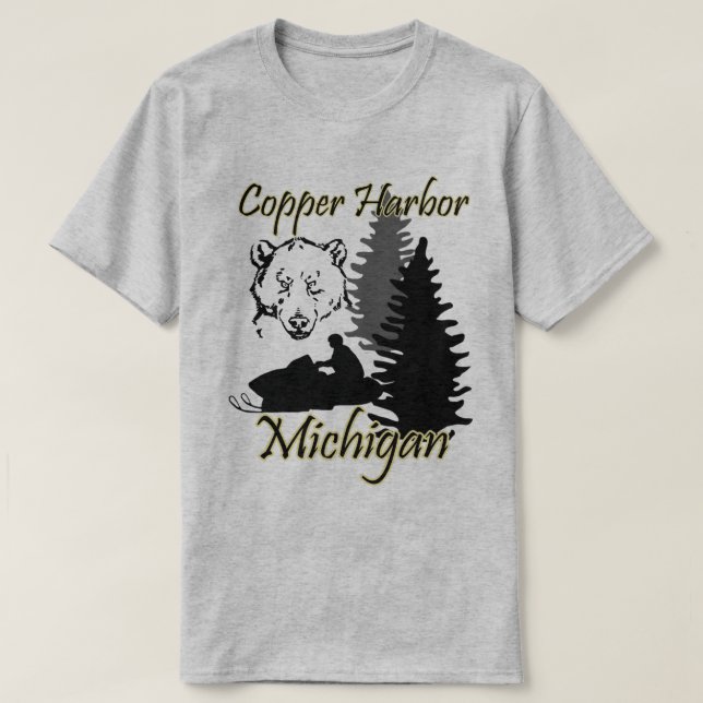 Camiseta Gris básico del puerto de Michigan del oso de (Diseño del anverso)