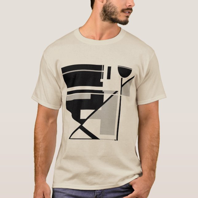 Camiseta Gris Black Geometric MCM inspirado en el arte abst (Anverso)