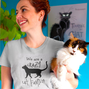 Camiseta Gris Black Personalizada Crazy Cat Family