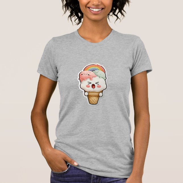 Camiseta Gris con Gráfico de Arcoíris Lindo (Anverso)