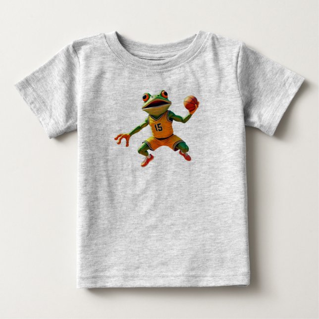 Camiseta gris de bebé Rana de Baloncesto (Anverso)