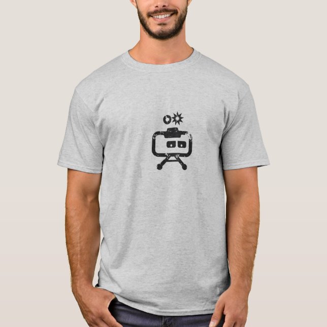 Camiseta Gris de Cosmicity Logobot apenado (Anverso)