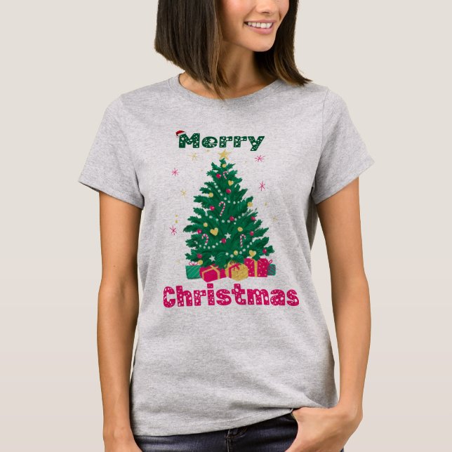 Camiseta gris de Feliz Navidad para las mujeres (Anverso)