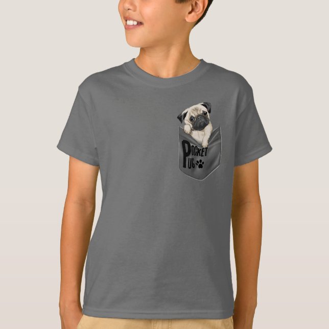 Camiseta Gris de los niños de Pocket Pug (Anverso)
