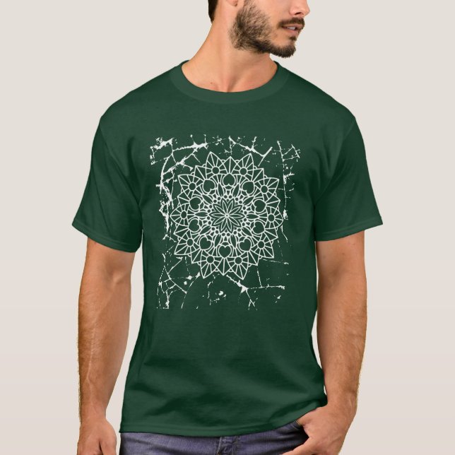Camiseta gris de mandalas grunge (Anverso)
