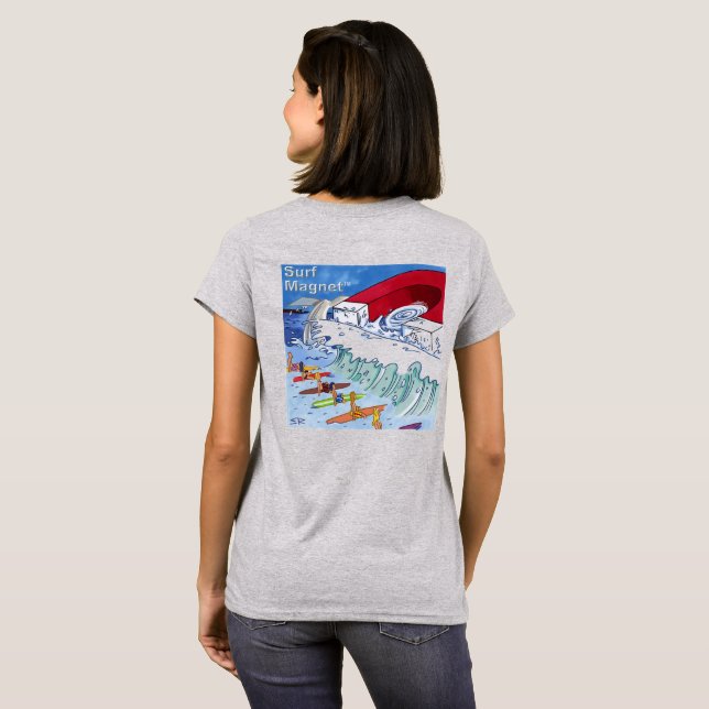Camiseta gris de mujer Surf Magnet (Reverso completo)