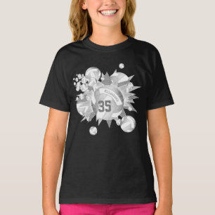 Camiseta gris femenino y volleyballs blancos y estrellas en