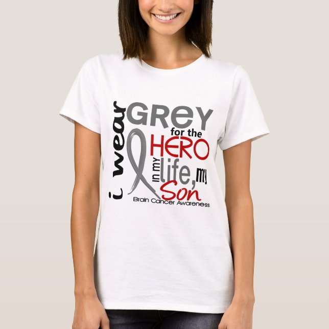 Camiseta Gris para mi cáncer de cerebro del hijo del héroe (Anverso)