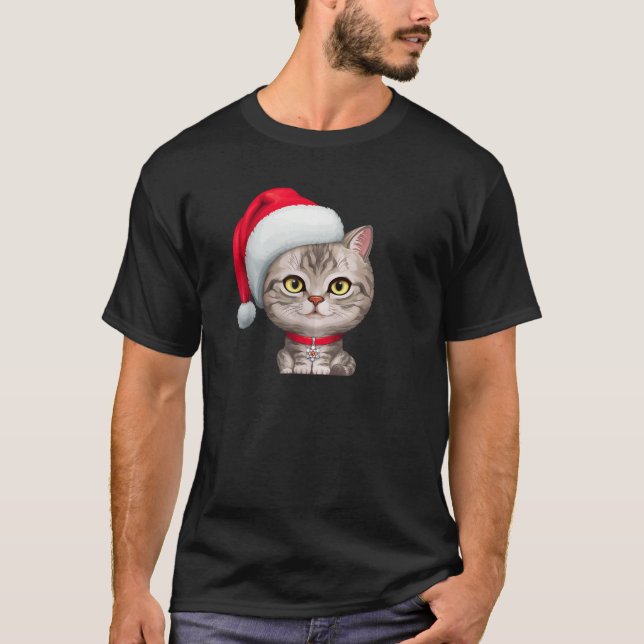 Camiseta Gris Tabby Cat en Santa Claus Navidades Gorras T S (Anverso)
