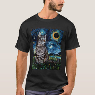 Camiseta Gris Tabby Tigre Gato Noche Estelar Luna Y Estrell