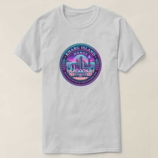 Camiseta gris vaporwave de hogares de la isla de K (Diseño del anverso)
