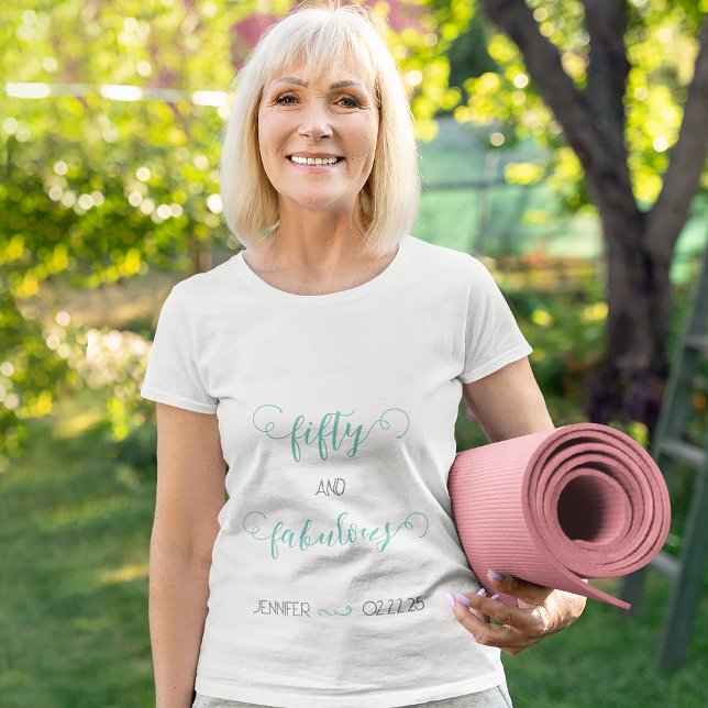 Camiseta Gris verde azulado 50 y fabuloso cumpleaños (Subido por el creador)