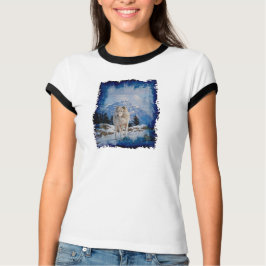 Camiseta Gris Wolf & Rocky Mountains Wildlife Art Shirt