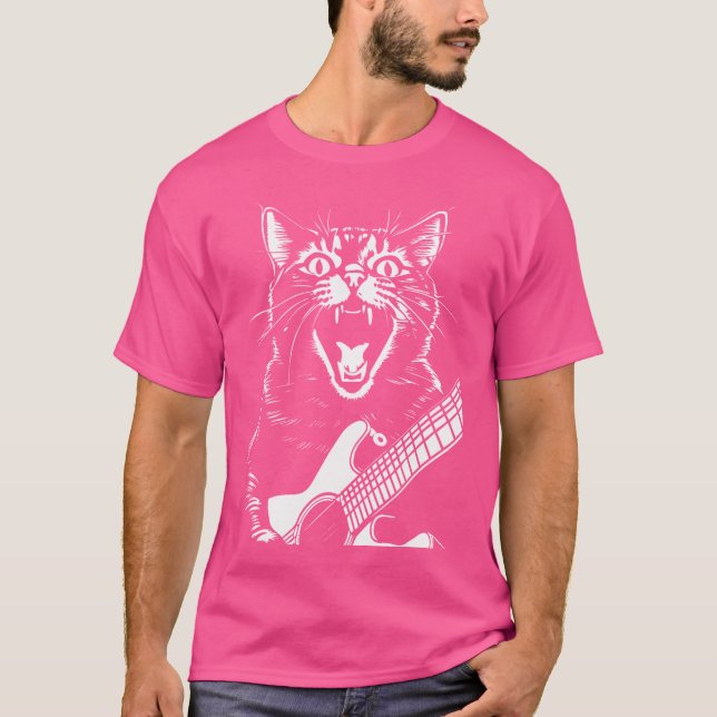 Camiseta Gritando a un músico de gato tocando guitarra acús (Anverso)