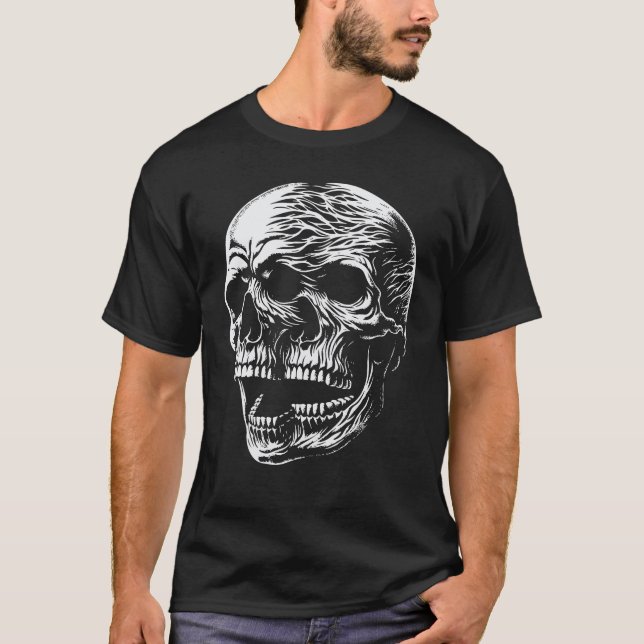 Camiseta Grito de cráneo flamante - Cráneo gótico oscuro (Anverso)