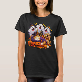 Camiseta Grito de Fantasma, Gato Duerme, Perro se Tapa las