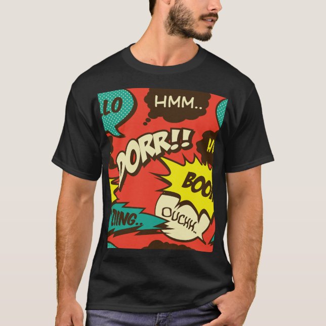 Camiseta Grito de historieta retro: Patrón sin foco. (Anverso)