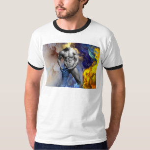 Camiseta Grito de la figura muscular masculina en escala de