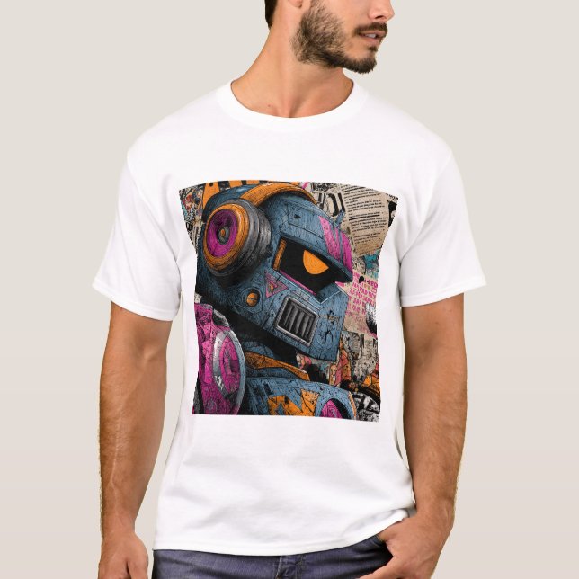 Camiseta Gritty Graffiti Robot with Headphones — Street Art (Anverso)