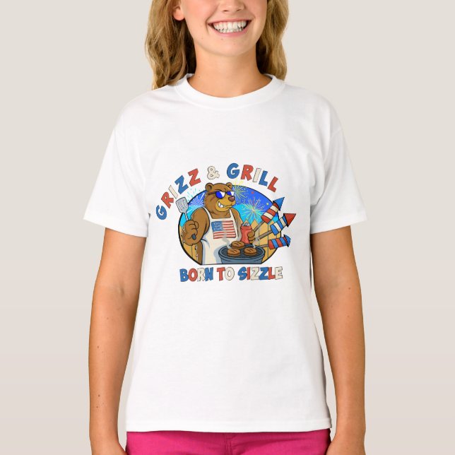 Camiseta Grizz & Grill: Nacido para Sizzle La Cerveza, La B (Anverso)