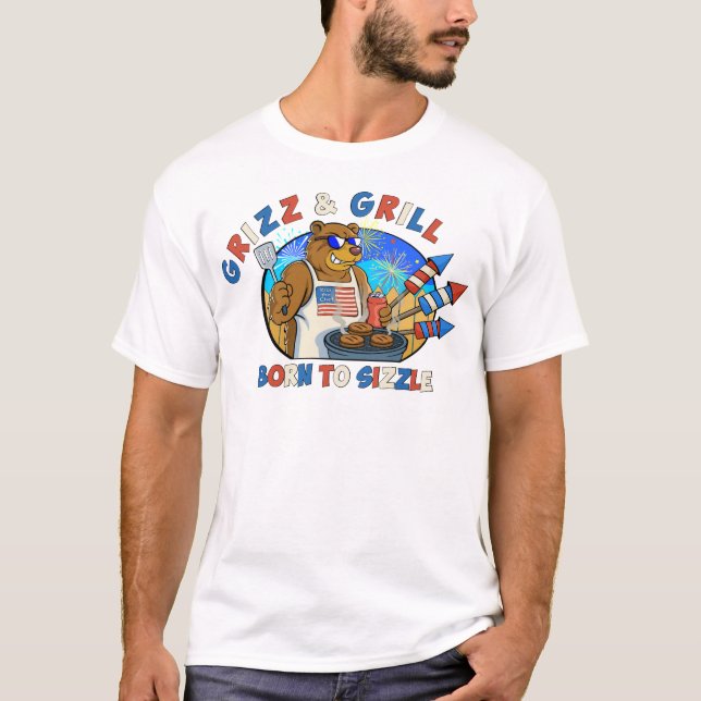 Camiseta Grizz & Grill: Nacido para Sizzle La Cerveza, La B (Anverso)