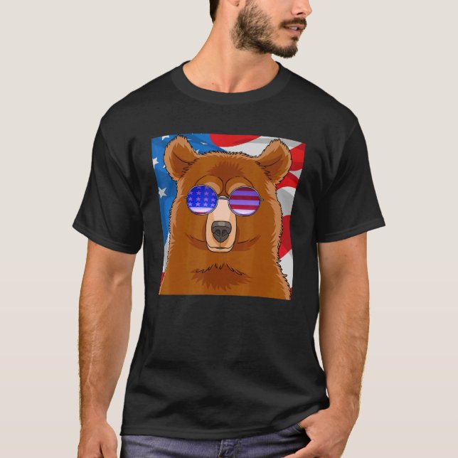 Camiseta Grizzly Bear 4 de Julio Hombres Patrióticos Mujere (Anverso)