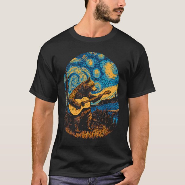 Camiseta Grizzly Bear Blues  Guitar Player Artistic Night S (Anverso)