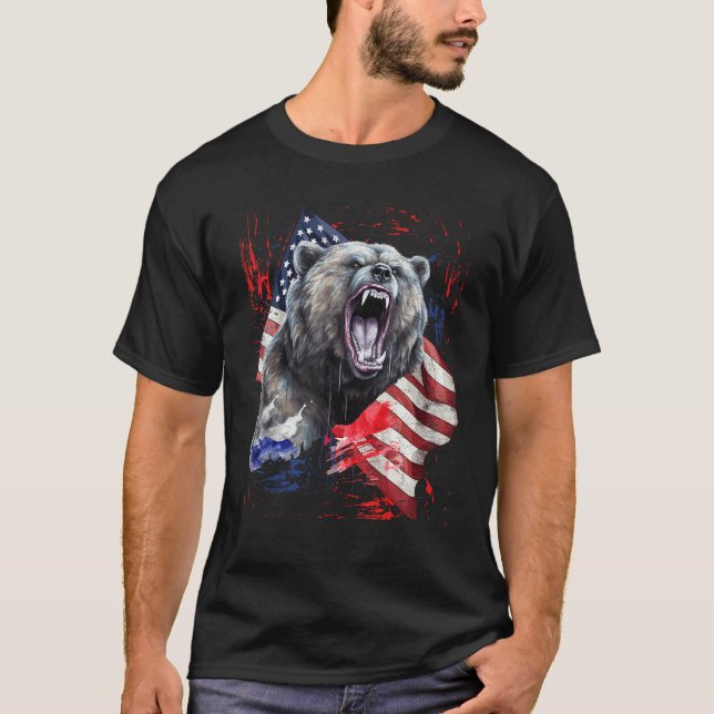 Camiseta Grizzly Bear Grunge American Flag 4th Of July Patr (Anverso)
