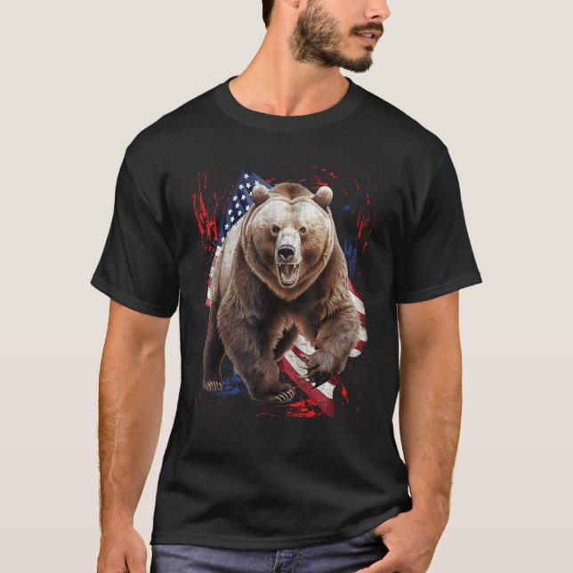 Camiseta Grizzly Bear Grunge American Flag 4th Of July Patr (Anverso)