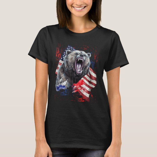 Camiseta Grizzly Bear Grunge American Flag 4th Of July Patr (Anverso)